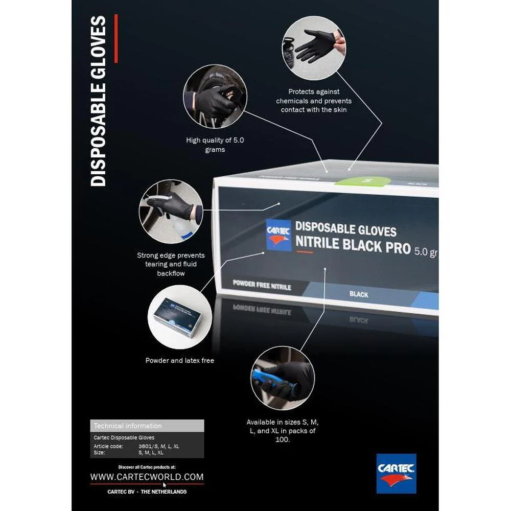 Cartec Black Nitrile Disposable Gloves 5.0gr (Box 100) - Image 6